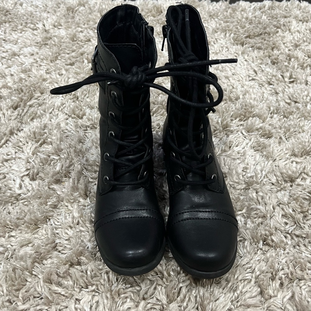 American Rag black combat boots. Size 5. Excellent condition in orig box and pkg